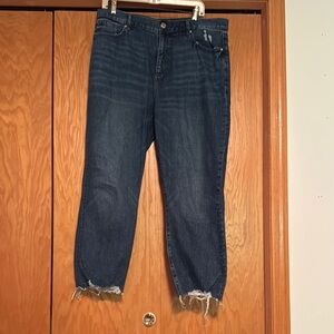 LOFT Dark HW Ankle Cropped Jeans with Distressed Detailing